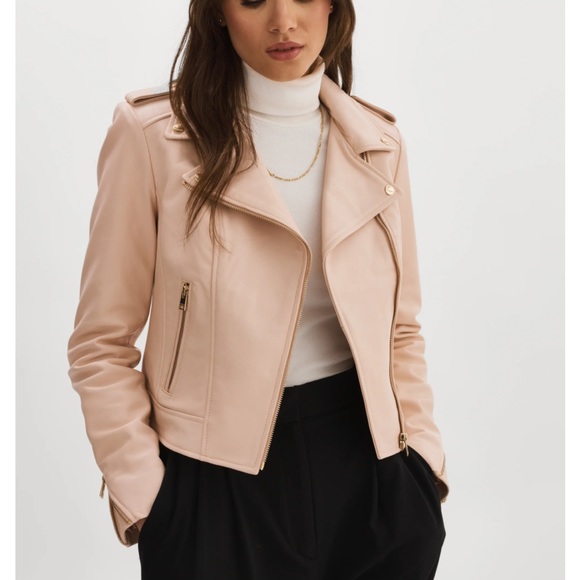 NWT LAMARQUE DONNA GOLD LEATHER JACKET IN BALLET PInk - Picture 1 of 11